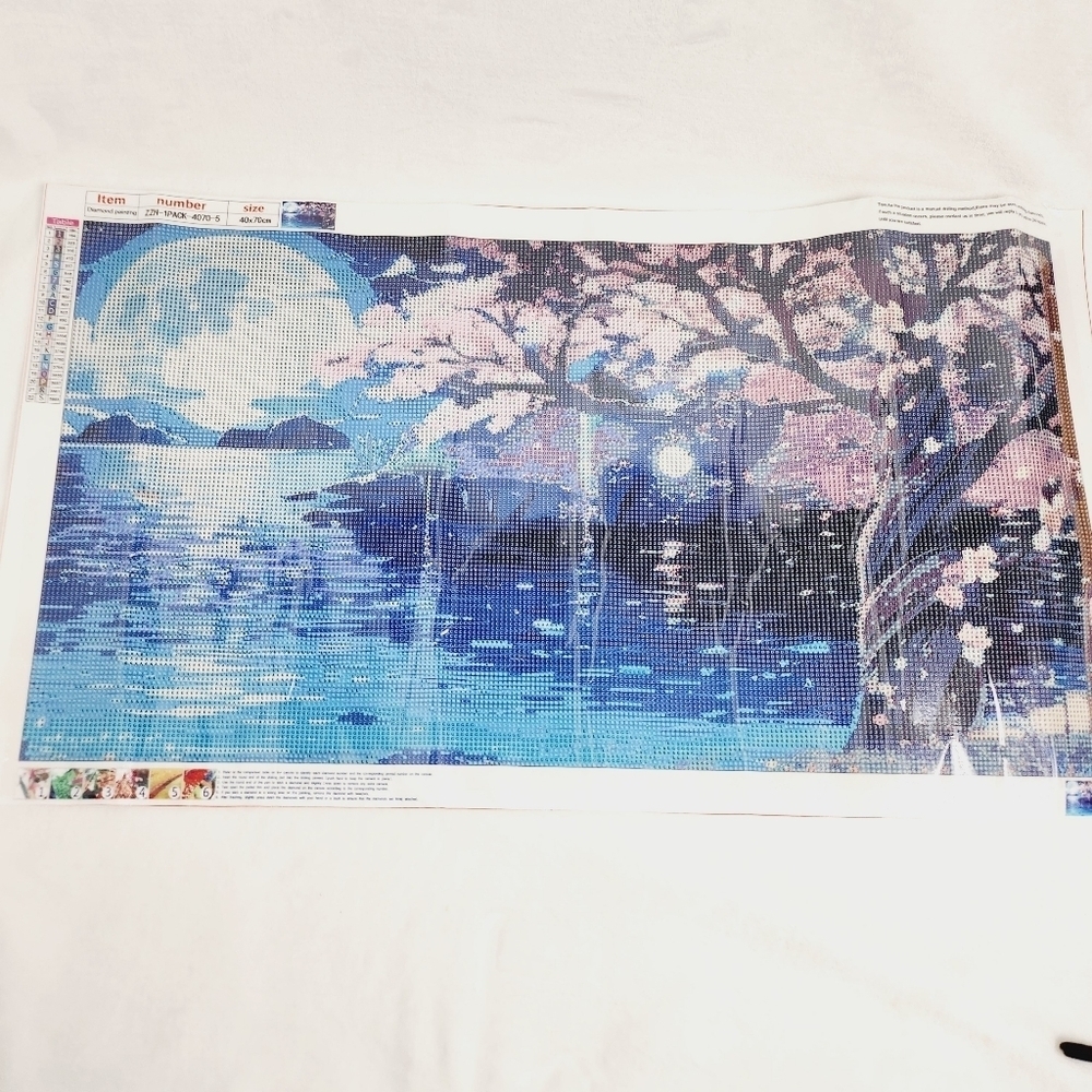 DIAMOND PAINTING kit cherry blossom tree and lake, size 40 X 70cm